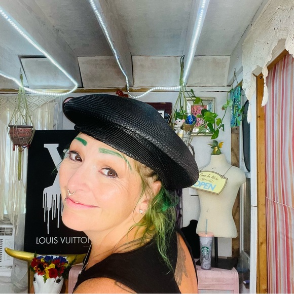 Vintage Black Woven Beret Newsboy Cap - Picture 4 of 9